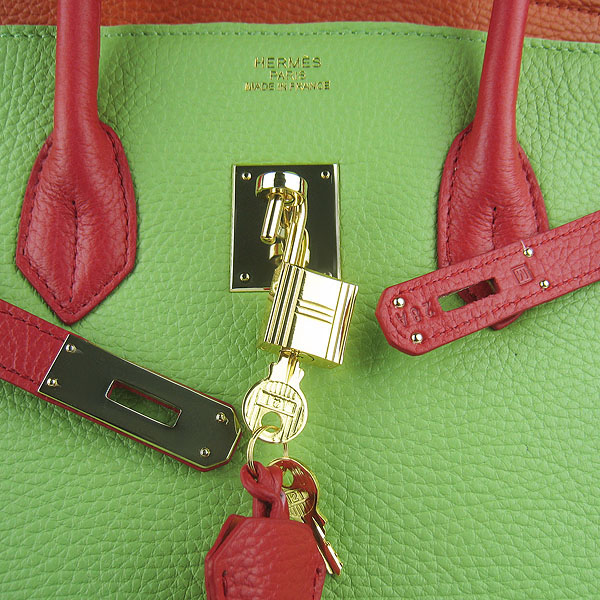 High Quality Fake Hermes 35CM Embossed Veins Leather Bag Red/Orange/Green 6089